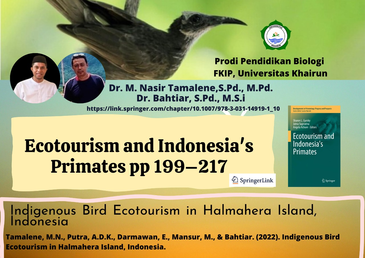 "Indigenous Bird Ecotourism in Halmahera Island, Indonesia", oleh Dr. M. Nasir Tamalene, S.Pd., M.Pd., dan Dr. Bahtiar, S.Pd., M.Si. pada SpringerLink