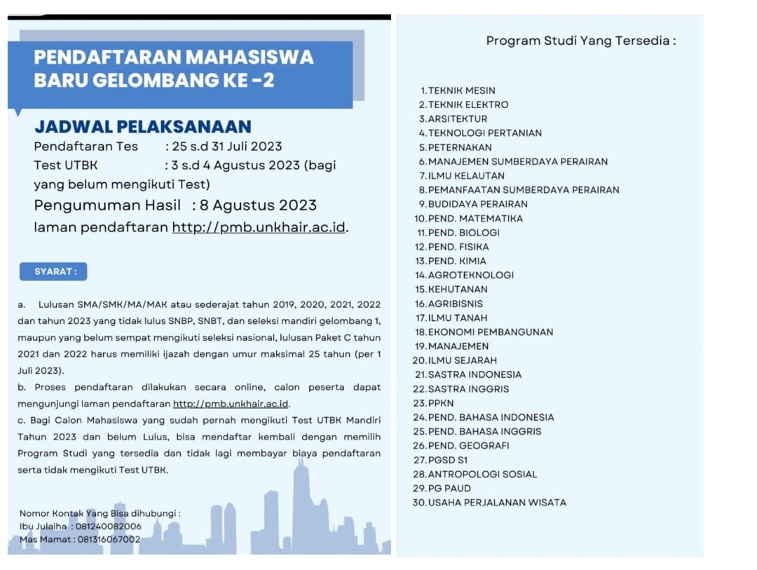 Pendaftaran Seleksi jalur Mandiri Gelombang Ke-2